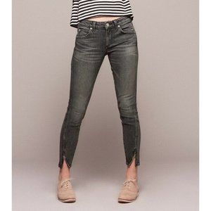 AMO Twist Zip Women's Jeans Smoke Gray Skinny Ankle Distressed Size 28 $255
